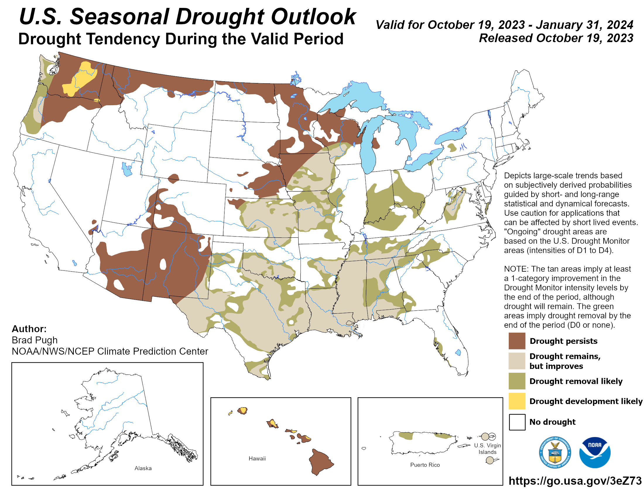 The U.S. Drought Outlook map for November 2023 through January 2024. (Image credit: NOAA)