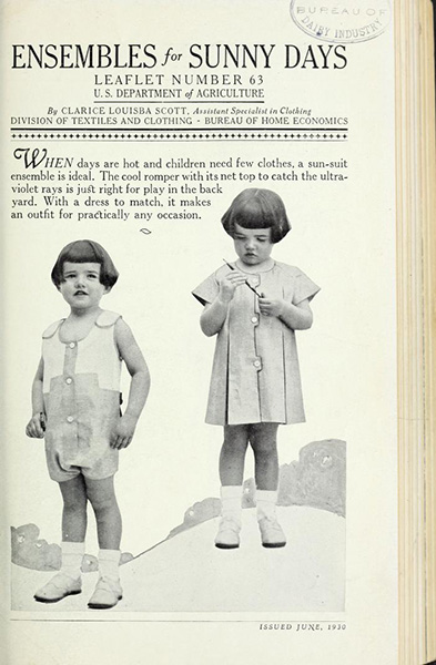 Brochure from 1930 showing young girl in a dress