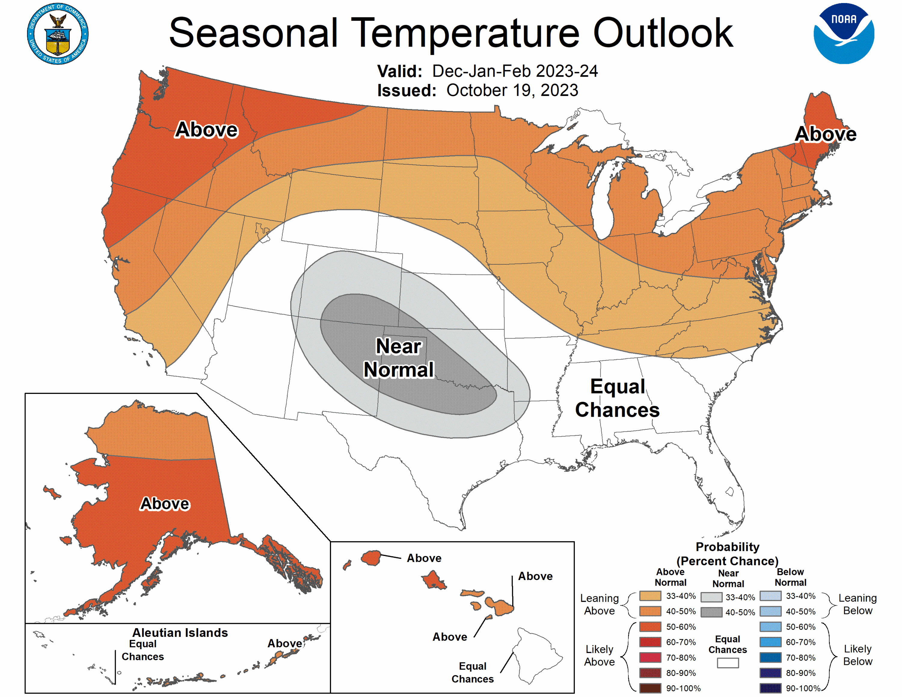 The 2023-2024 U.S. Winter Outlook map for temperature. (Image credit: NOAA)